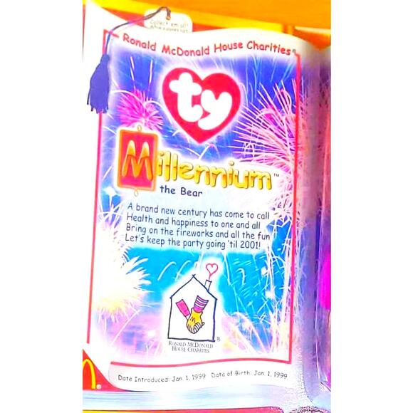 Ty Beanie Baby BEAR Millennium-mispelled Millenium DOB January 1st, 1999 NIB - Picture 2 of 3